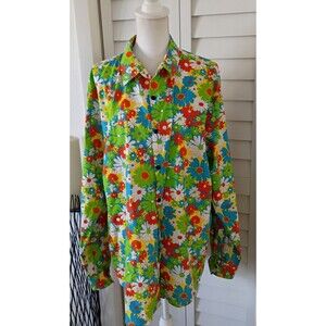 Jogal Unisex Long Sleeve Collared‎ Floral Button Down Cotton Shirt XXL